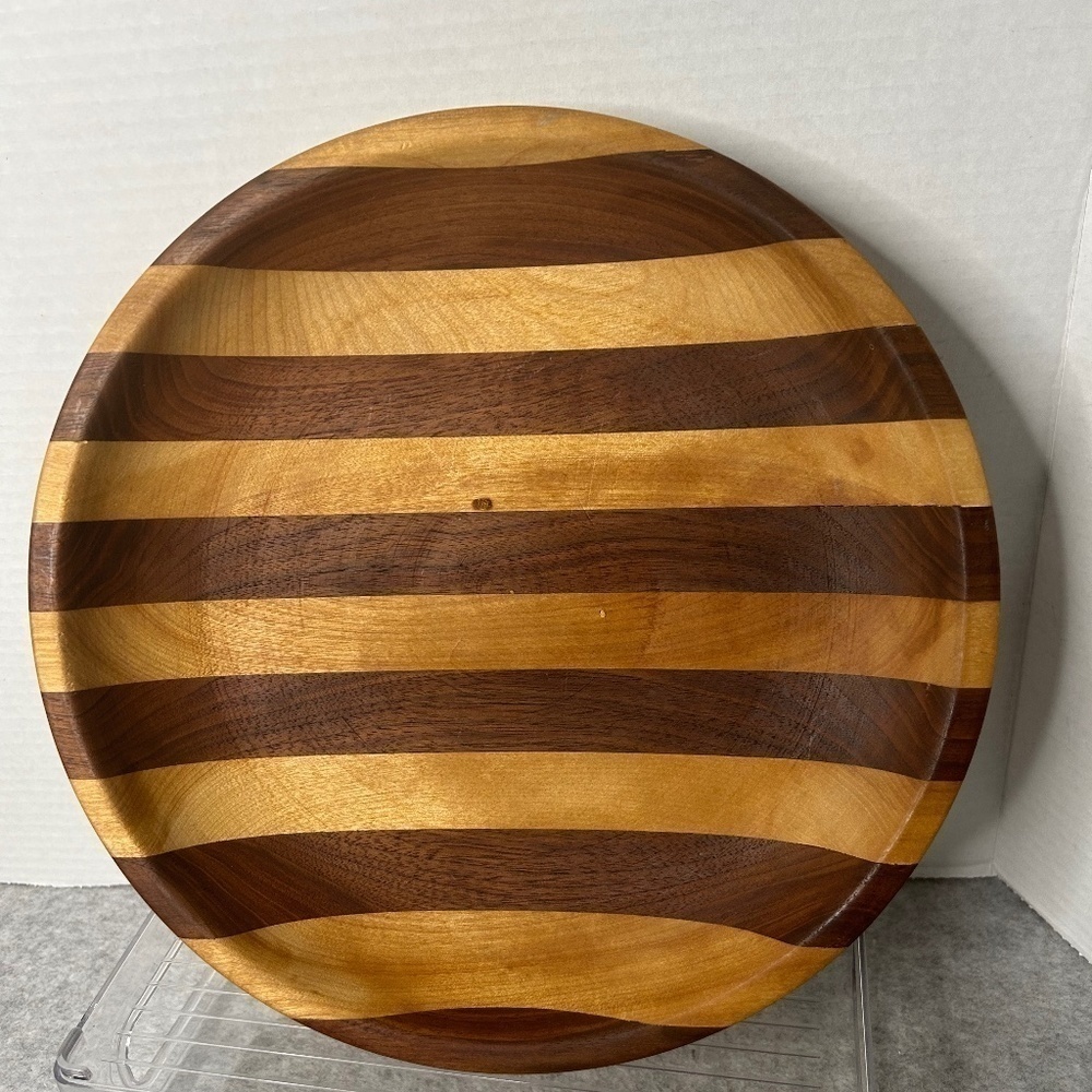 Handmade Wood Cheese Platter Black Walnut Maple 11” Diameter